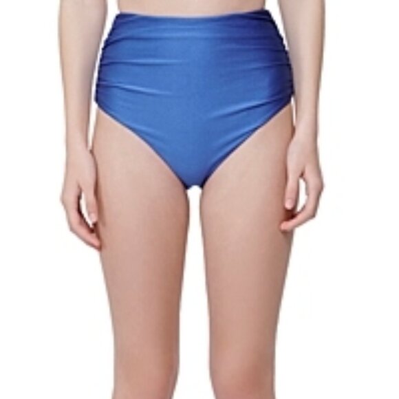 Simkhai Lilly Ruched High Waist Swim Bikini Bottom Size L Dark Blue - Picture 1 of 1